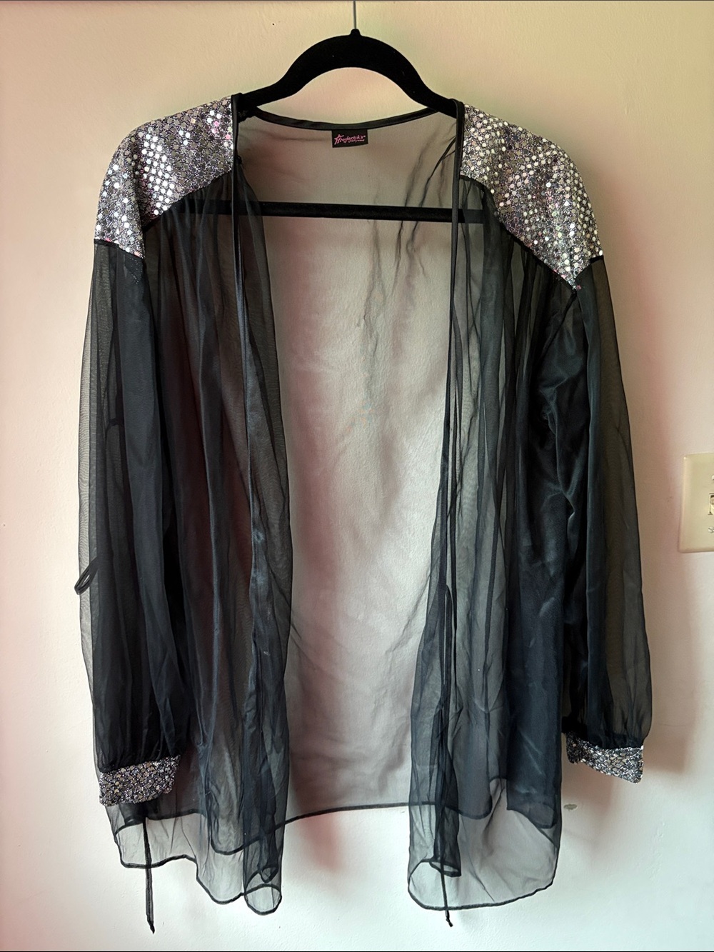 Frederick's of Hollywood Black Sheer Top with silver sequins